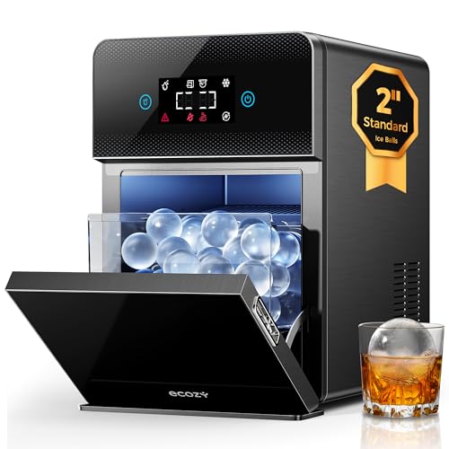 ecozy 2' Clear Ice Ball Maker Countertop with CrystalFlux Technology, 4 pcs in 40 Mins, 144 pcs/Day, Sphere Ice Maker with Automatic Water Supply, Self-Cleaning, Enhanced Insulation for Whiskey Bar