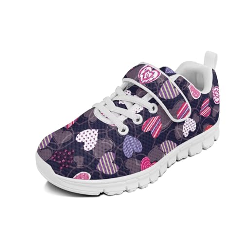 Howilath Heart Print Little Kid Sneakers Girls Running Tennis Shoes Athletic Sneaker with Non-Slip Sole