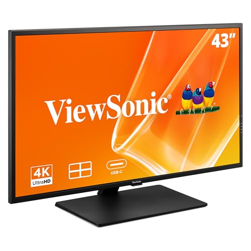 Image of ViewSonic VX4381U-4K 43 Inch 4K Monitor, with HDR10 for Seamless Home and Office Entertainment, Multi-Picture Support for 4 Simultaneous Inputs, 65W USB-C, HDMI, and DisplayPort Inputs