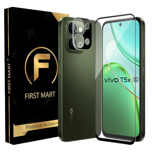 Image of FIRST MART Tempered Glass for Vivo T5x with Black Camera Lens Protector & Installation Kit | HD Clear, Edge-to-Edge, Scratch Resistant, Case-Friendly | Pack of 1