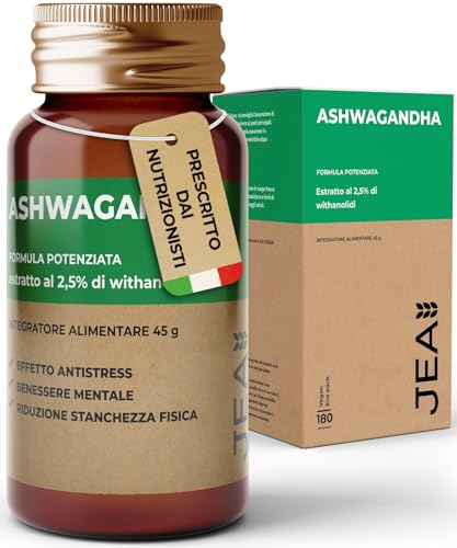 JEA ASHWAGANDHA - Integratore per Stanchezza Fisica e Mentale ad alto Dosaggio, Ashwaganda Utile per Insonnia, Ansia e Stress, Vegano - 180 Compresse