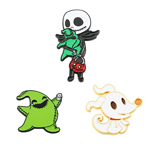 feimeng jewelry Anime Night Before Christmas Pins, Jack Skeleton and Sally Oggie Boggie Enamel Pins Brooches Set Halloween For Women Men Movie Fans Jewelry Accessories Gifts (3Pcs/Set D)