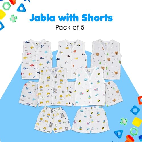 Image of Muslin Jabla & Shorts|For Boys & Girls|Summerwear Sleeveless Vest|Baby Products|Casual Clothing Set