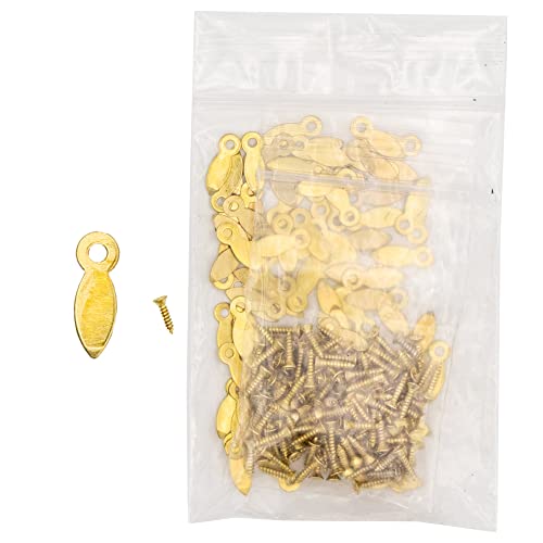 Image of Picture Frame Backing Clips Brass 5 /8 inch with Screws Small Size 100 Pack - Retaining Clips for Picture Frames - Flat Turnbuttons 100 Tabs and 100 Screws