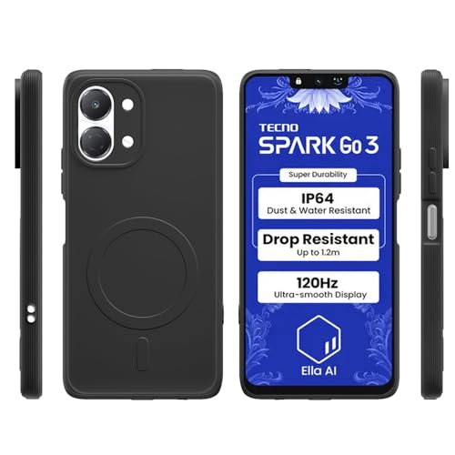 Image of Back Cover Tecno Spark Go 3 4G | MagFit Ring Design (Non-Magnetic) | Shockproof Case | Anti-Slip Grip | Raised Camera Edges | Slim Protective Case for Tecno Spark Go 3 4G (Matte Black)