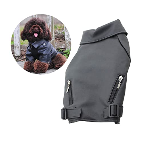 Totority ペット服 冬用 レザー 犬コート 暖かい ジップアップ ダウン防風 大型犬用 ブラック