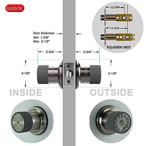 iulock Smart Door Knob with Keypad and Key,Keyless Entry Door Lock with Rubber Grip, Auto Lock,50 User Code,Waterproof, Easy to Install and Program for Bedroom Garage Office Gate (Satin Nickel)