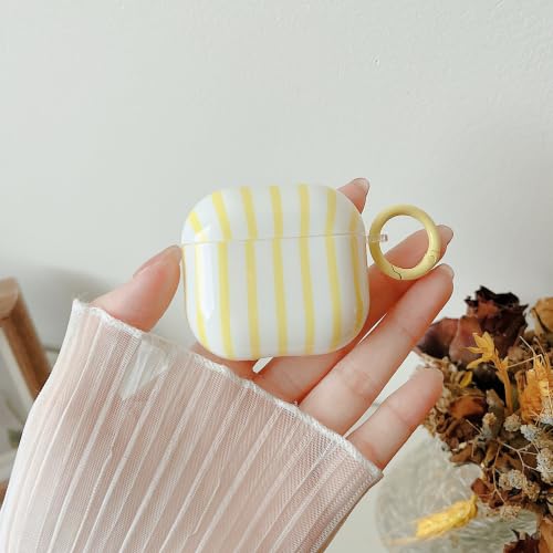 Image of MINSCOSE for AirPods 4 Case,Cute Striped Aesthetic Pattern Design with Girly Keychain Ring,Soft TPU Protective Shockproof Cover with Cleaner Kit for Girls Women for Airpods 4-Yellow