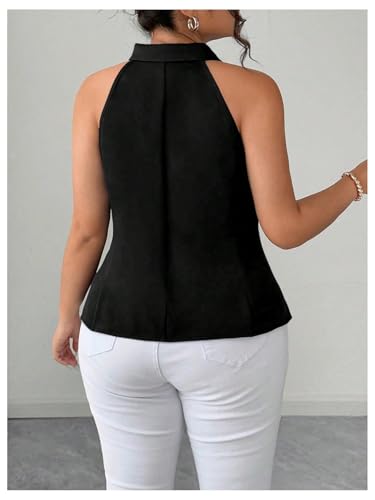 WDIRARA Women's Plus Size Button Down Suit Vest Sleeveless Collared Tank Top2