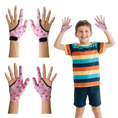 4pcs Thumb Sucking Guard Gloves Kids Anti Thumb Sucking Glove Chewy Compression Thumb Sucking Stop Nail Biting Finger Biting Glove for Kids Thumb Guard for Ages 5-12