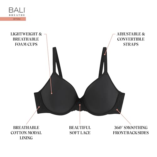Bali Women's Breathe Modal T-Shirt Bra, Breathable Lightweight Underwire Bra, Convertible Straps4