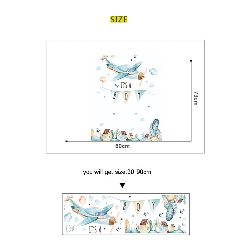 Image of Its a Boy Banner Airplane Wall Stickers Aircrafts Birthday Banner Nursery Wall Decal for Nursery Playroom Girls and Boys Children's Bedroom Home Decor
