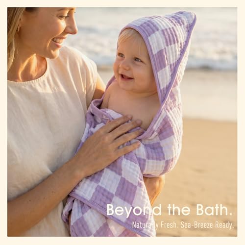 Image of Ultra-Soft Muslin Baby Towel - 32 x 32 Inches, Ideal for Bath & Beach, Suitable for Both Boys & Girls from Newborns to Toddlers(Purple Plaid)
