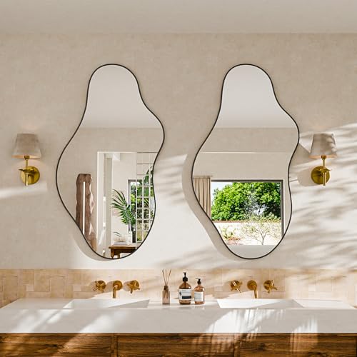 potijo Irregular Wall Mirror 22"x40" Black Abstract Asymmetrical Mirrors for Wall, Decorative Wavy Mirror for Entryway, Bedroom, Cloakroom, Living Room, Aluminum Alloy Frame — view 6