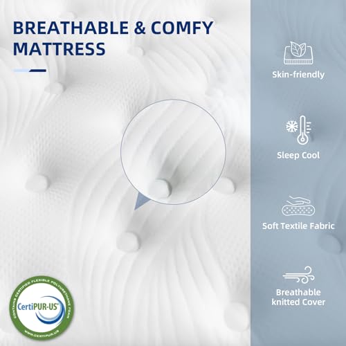 Aotumm Ciort King Size Hybrid Mattress, 5FT Pocket Sprung, 10In Medium Firm, Soft Blue Fabric & Breathable Foam for Cool Comfort Sleep, Supportive King Mattress (150X200X25cm)