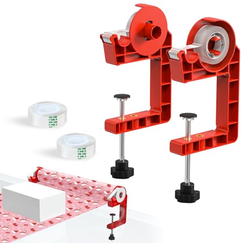 Tabletop Gift Wrapping Tool with Tape Dispenser–2 Pack Adjustable Wrapping Paper Table Clamps with 2 Tapes–Perfect for Christmas, Holidays, and Crafting