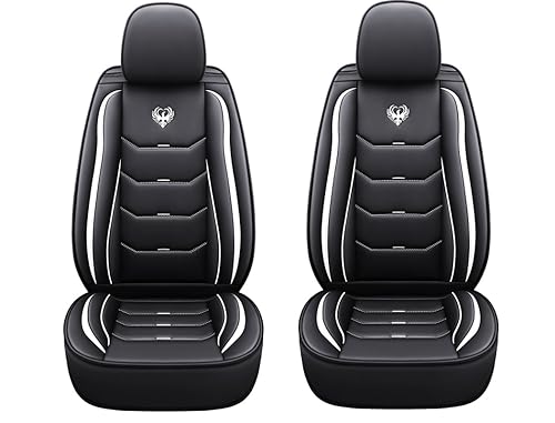 car passion 2 Housses Sportives universelles pour sièges Auto en Simili Cuir Avant avec appuie-têtes, compatibles airbags latéraux, Look Dynamique (2 Housses Blanches)