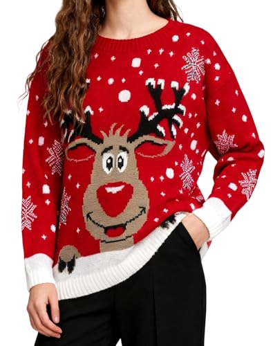 ZHAOCAI Weihnachtspullover Damen Ugly Christmas Sweater Rentier Lustig...