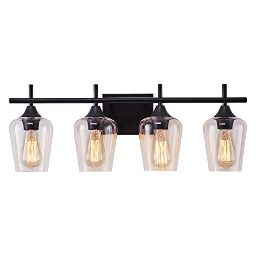 LHLYCLX 3-Light Dimmable Vanity Light, Farmhouse Bathroom Glass Shade Black Vanity Lights Over Mirror (4-Light)