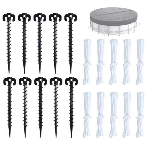 Bylion Pool Cover Anchor Kit for Above Ground Pools, 10 Pack Pool Cover Plastic Stakes Secure Tie...