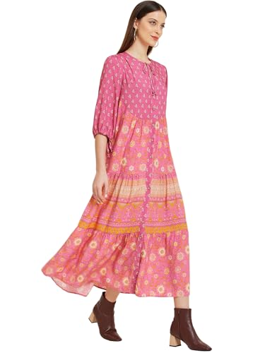Robe longue bohème florale pour femmes aux finitions fluides premium