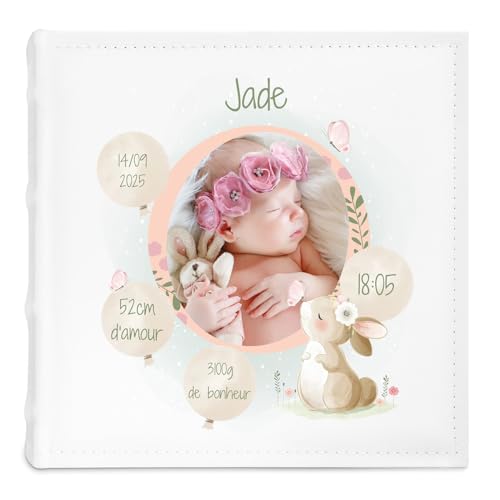 Maverton Album photo bebe à pochettes, Album Photo 10x15 à personnaliser en cuir blanc, Cadeau d’anniversaire pour les petits, Livre de naissance imprimé - Cadeau...