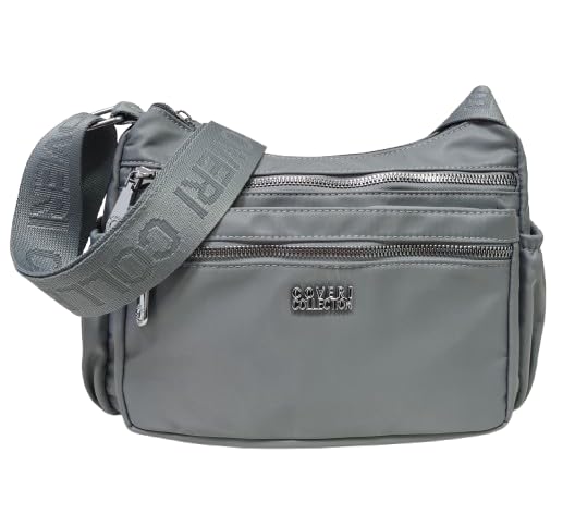 COVERI COLLECTION Bolso bandolera para mujer, nailon impermeable, dimensiones 26 x 19 x 10 cm, tres bolsillos frontales con cremallera, uno trasero y dos laterales Art. 8287/5050-4, gris luminoso (ral