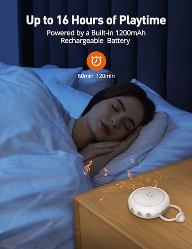Sympa Portable Sound Machine, Baby Sound Machine Portable with 10 Natural Soothing Sounds, Sound Machine Baby Travel with Night Light for Sleep Aid, Rechargeable Sound Machine for Adult, White