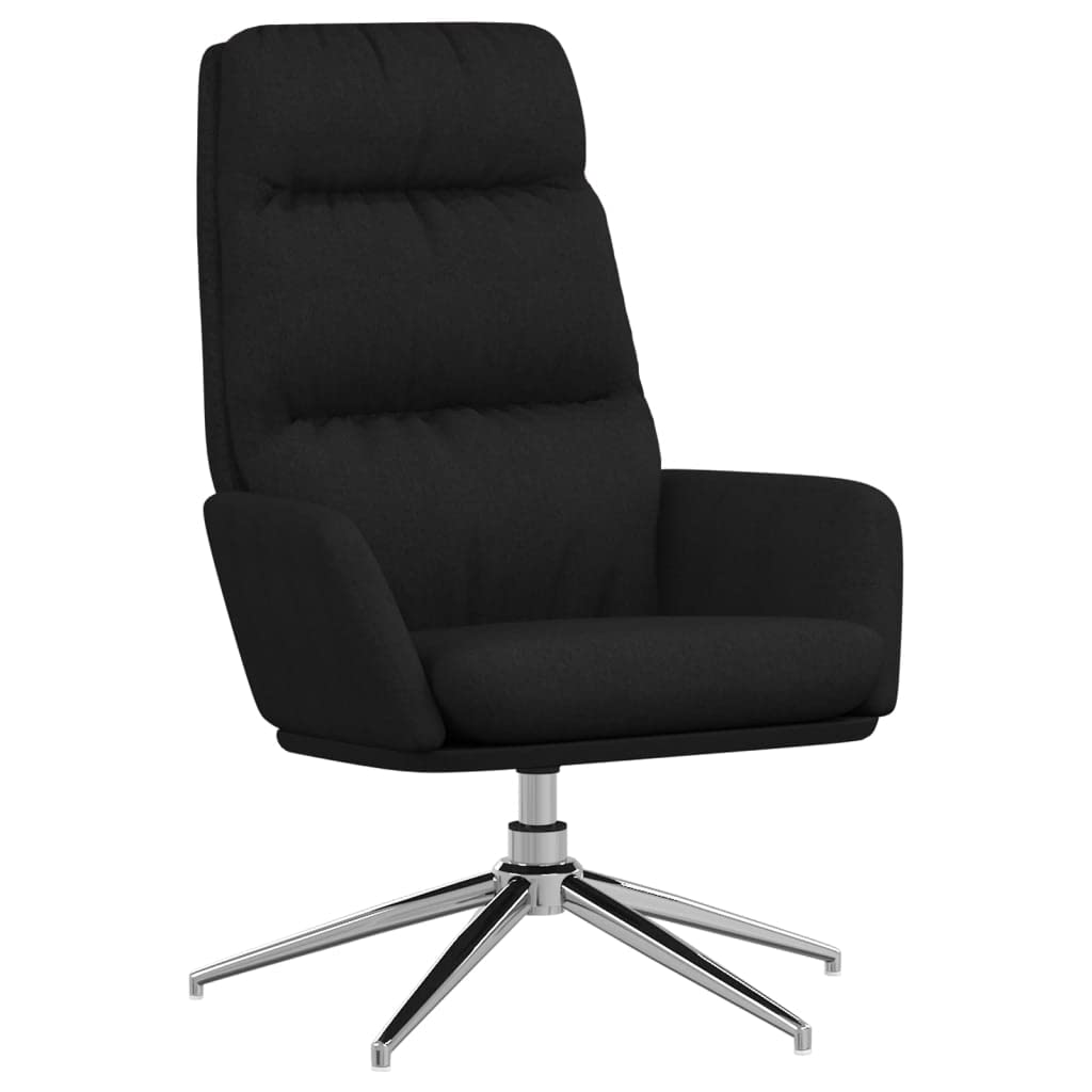 Sillón de relax de tela negra – Sillón giratorio 360° con reposabrazos y acolchado – Moderno sillón giratorio para salón y dormitorio – Cómodo sillón de salón con estructura de metal