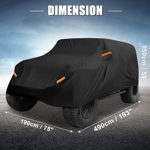 Image of X AUTOHAUX Car Cover for Jeep Wrangler 4DR 2007-2017 Aluminum Film Outdoor Waterproof Sun Rain Snow Hail Protection with Driver Door Zipper | Outdoor Waterproof Sun Rain Snow Hail Protection, Driver Door Zipper