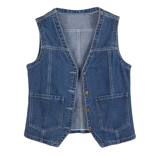 Womens Sleeveless Denim Vest V Neck Button Plus Size Jean Waistcoat Y2K Casual Trendy Loose Lightweight Jackets with Pockets