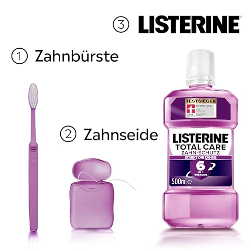 LISTERINE Total Care Zahn-Schutz 500 ml - Testsieger Stiftung Warentest, 6 in 1 Wirkung, 24h frischer Atem, schützt gegen Karies und Zahnfleischprobleme, antibakterielles Mundwasser