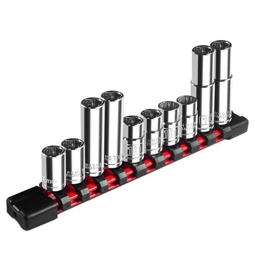 Upenjok 10 Piece 1/4 & 3/8 Drive 10mm Socket Set Deep & Shallow Mirror Finish 6 Point & 12 Point Cr-V Steel
