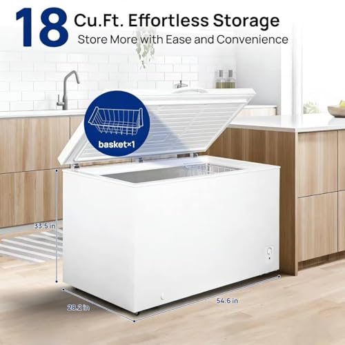 Image of Smad Chest Freezer 18 Cu. Ft. Deep Freezer with Removable Basket, Energy-Saving, Garage Ready, Commercial Freezers 7 Adjustable Temperature, 4 Wheels, Low Noise, for Meat, Families, Outdoor, White