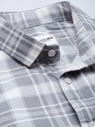 Image of Majestic Man Men Comfort Slim Fit Opaque Checked Cotton Casual Shirt