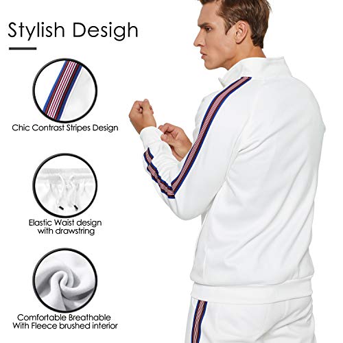 Toloer Men 2 Piece Tracksuit Set Full Zip Athletic Sweatsuit Outfit Jogger Sport Set White Large #TOP3
