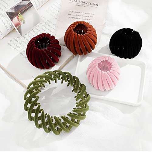 5 Pcs Birds Nest Hair Clip Velvet Expandable Hair Bun Ponytail Holder Claw Clamps Quick Banding Tool Hair Accessory for Women Girls - Image 3