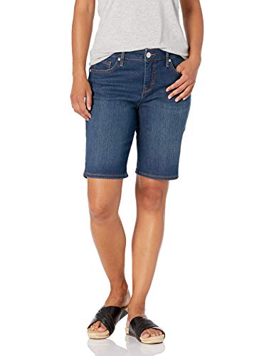 Gloria Vanderbilt Women's Plus Size Mid Rise Belted Jean Bermuda Short, Fairfax Blue, 18W