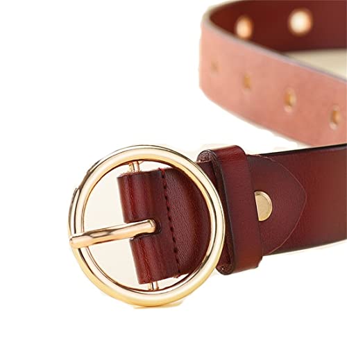 Womens Belts with O-Round Buckle Leather Fashion Girl Belt for Jeans Pants waist 24-38”3