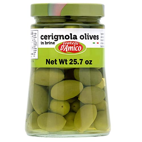 FRATELLI D'AMICO - Cerignola Olives, Green Olives In Brine, 25.7 oz Family-size Net Weight 25.7 oz (730) g, NON-GMO