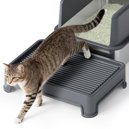 Cat Ramp for Litter Box Elevated Litter Ramp for Cat Litter Boxes, Washable Easy Cleaning Steps with Filter Functions Suitable for Small & Elderly Cats(14"x10"x2.5")