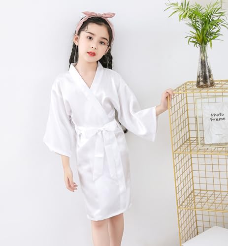 QXQTER Silky Satin Robes for Kids Girls Flower Girl Robe for Wedding Bridal Party with Gold Glitters3