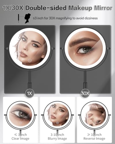 Espejo para maquillaje redondo con luces y aumento 30X miniatura 3