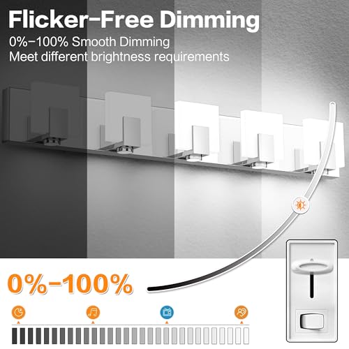 Image of SOLFART Vanity Lights for Mirror LED Modern Gloss Chrome Bathroom Lighting Fixtures Over Mirror Dimmable 5 Lights