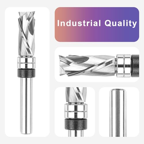 SpeTool Spiral Bündigfräser 8mm Schaft Kompressions Cut Fräser für Oberfräse 12mm Schnittdurchmesser 32mm Schnittlänge Kopierfräser mit Anlaufring Unten VHM zum Holzbearbeitung Zurechtschneiden