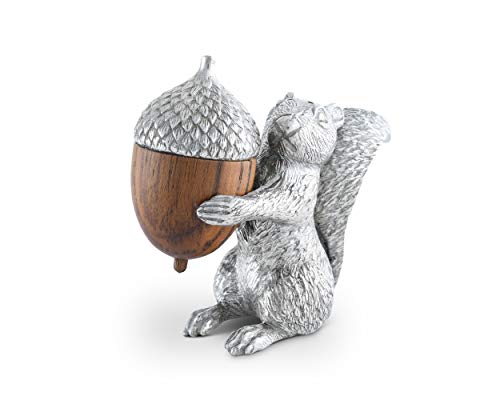Vagabond House Pewter Squirrel With Wood Acorn Salt And Pepper Shaker Set Fall Harvest Tableware 3 Inch Tall #TOP4
