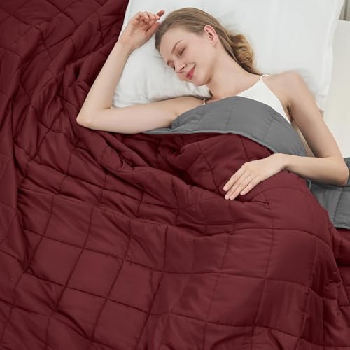 Weighted Blanket for Adults 15lbs, 48"x72", Twin Full Size Cooling Heavy Throw Blanket for 120-160lbs, Microfiber Soft Thick Big Blankets Weighted Comforter Gift for Sleeping, Red Grey