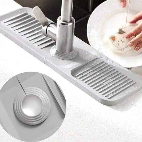 CUIDAKJ-37-x-14-cm-Alfombrilla-para-GrifoAtrapar-GotasTapete-Grifo-de-CocinaProtector-contra-SalpicadurasAlmohadilla-de-Secado-de-AguaTapete-Silicona-Fregadero-con-Drenaje-para-Encimeras-Gris