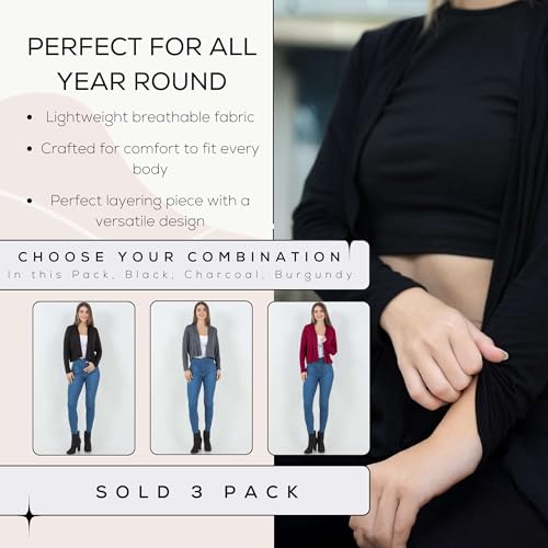 Image of Azules Cropped Cardigan for Women, Open Front Drape Lightweight Sweater Long Sleeves Women's Cardigans