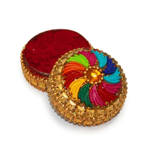 Image of Indian Dark Red Pure Kumkum Powder (Sindoor, Kumkuma, Kum Kum) For Makeup, Pooja And Other Hindu Rituals (Fancy Box 3)